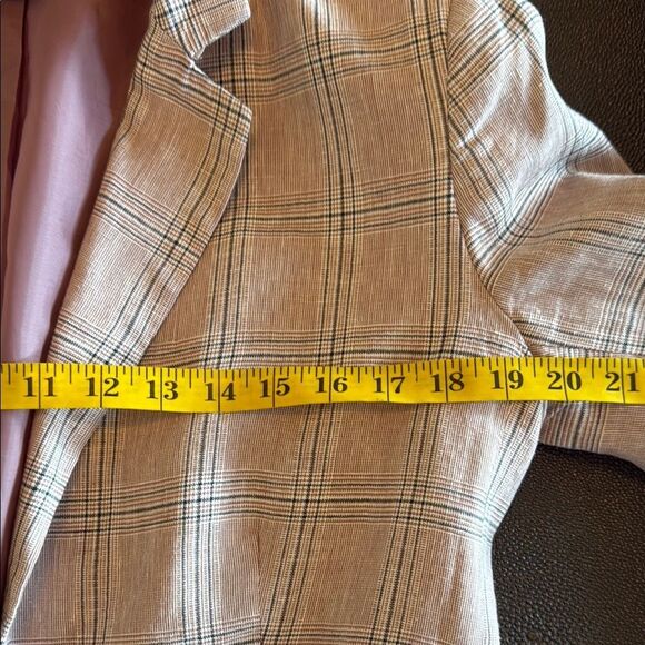 Zara Pink Plaid Blazer Linen Blend Notched Lapels size 8 - Picture 7 of 9